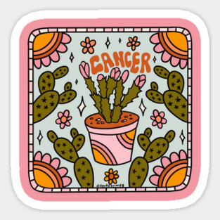 Cancer Zodiac Cactus Sticker