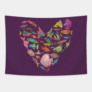 Heart of Tropical Fish Tapestry