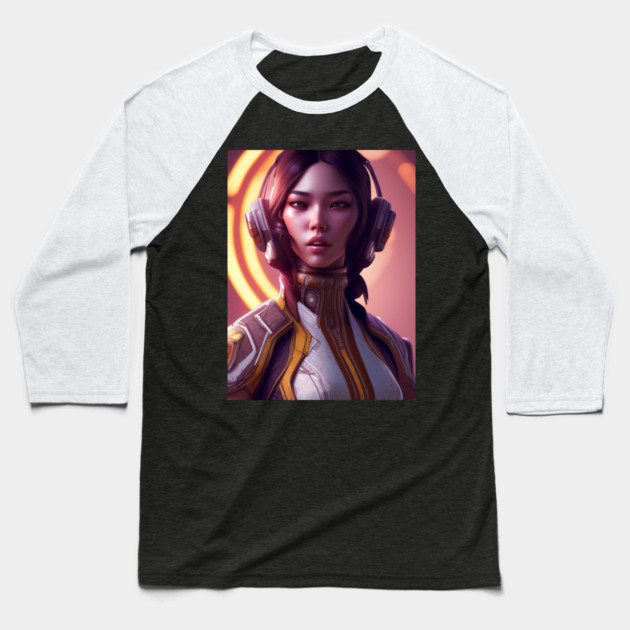 cyber girl with ear phone Baseball T-Shirt by animegirlnft