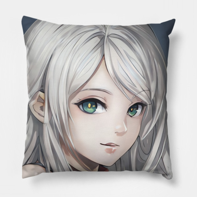 manga cosplay otaku  girl with hair white Pillow by animegirlnft