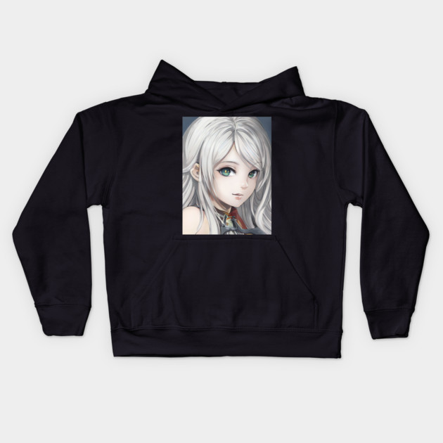 manga cosplay otaku  girl with hair white Kids Hoodie by animegirlnft