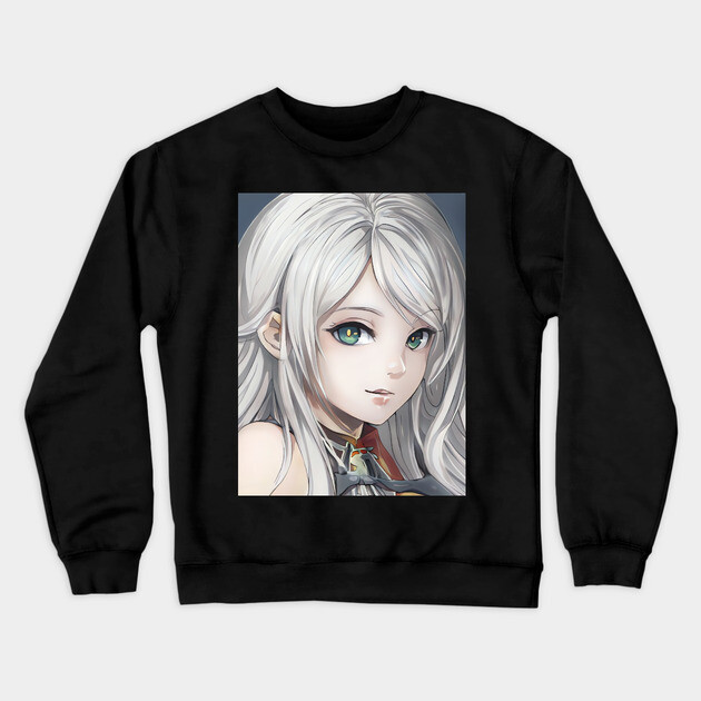 manga cosplay otaku  girl with hair white Crewneck Sweatshirt by animegirlnft