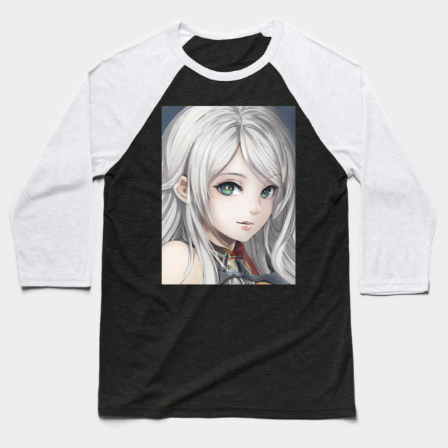 manga cosplay otaku  girl with hair white Baseball T-Shirt by animegirlnft