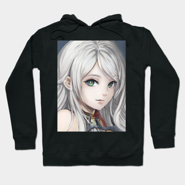 manga cosplay otaku  girl with hair white Hoodie by animegirlnft