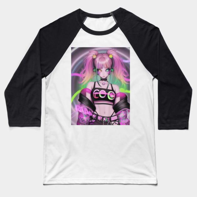 sexy yellow green  eyes manga fashion girl Baseball T-Shirt by animegirlnft