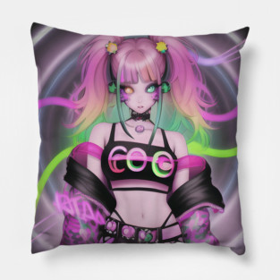 sexy yellow green  eyes manga fashion girl Pillow