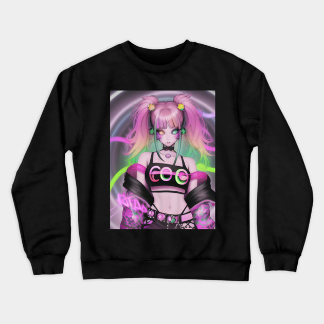 sexy yellow green  eyes manga fashion girl Crewneck Sweatshirt by animegirlnft