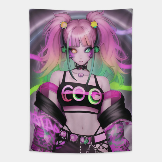 sexy yellow green  eyes manga fashion girl Tapestry by animegirlnft