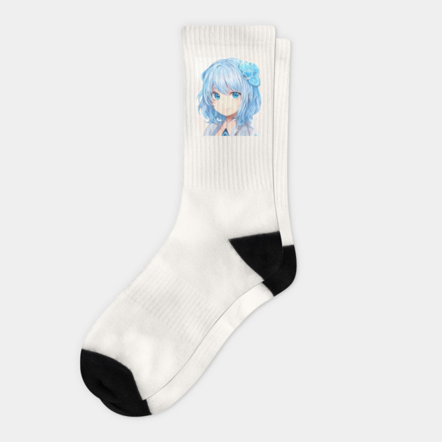 anime gift manga girl blue hair Socks by animegirlnft