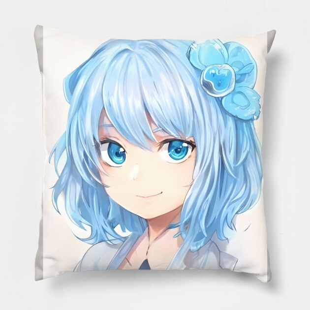 anime gift manga girl blue hair Pillow by animegirlnft