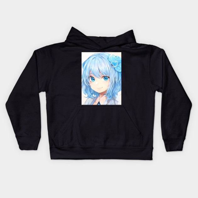 anime gift manga girl blue hair Kids Hoodie by animegirlnft