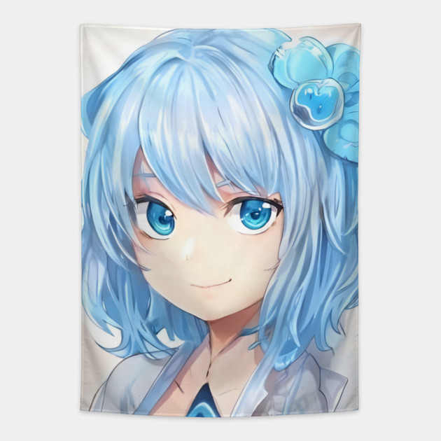 anime gift manga girl blue hair Tapestry by animegirlnft