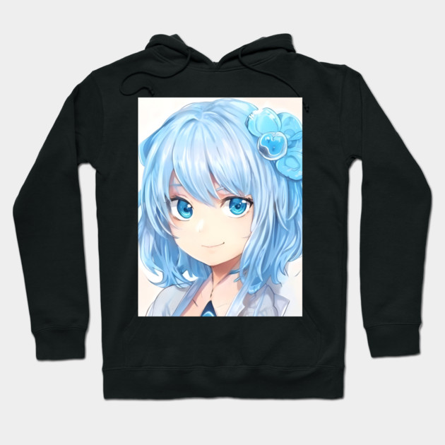 anime gift manga girl blue hair Hoodie by animegirlnft