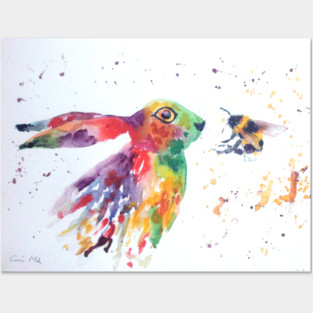 Colourful Hare and a Bumble bee Posters and Art