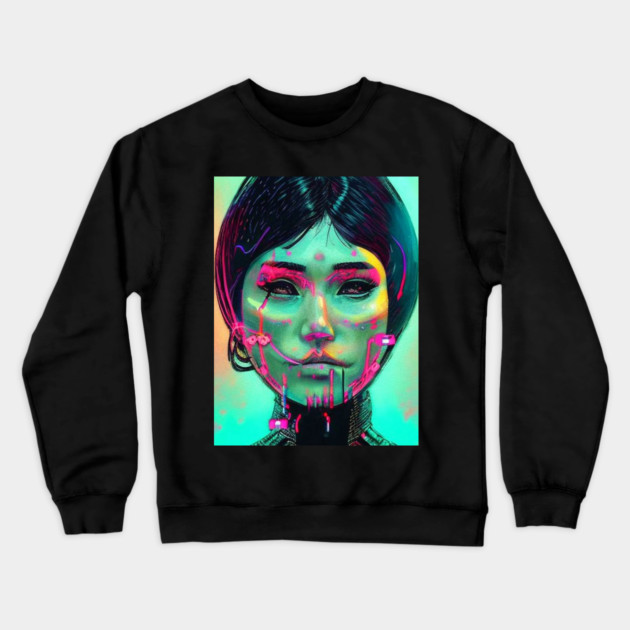 otaku girl anime face Crewneck Sweatshirt by animegirlnft
