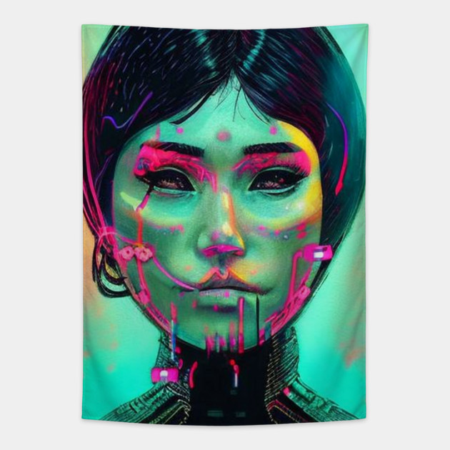 otaku girl anime face Tapestry by animegirlnft