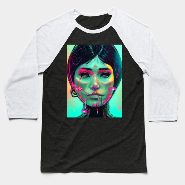 otaku girl anime face Baseball T-Shirt by animegirlnft