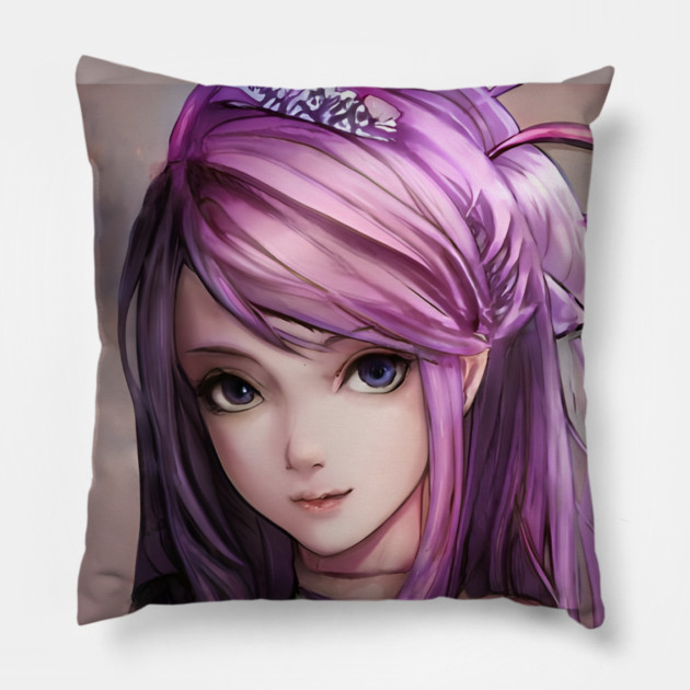 Anime Manga Girl Pink Hair Pillow by animegirlnft