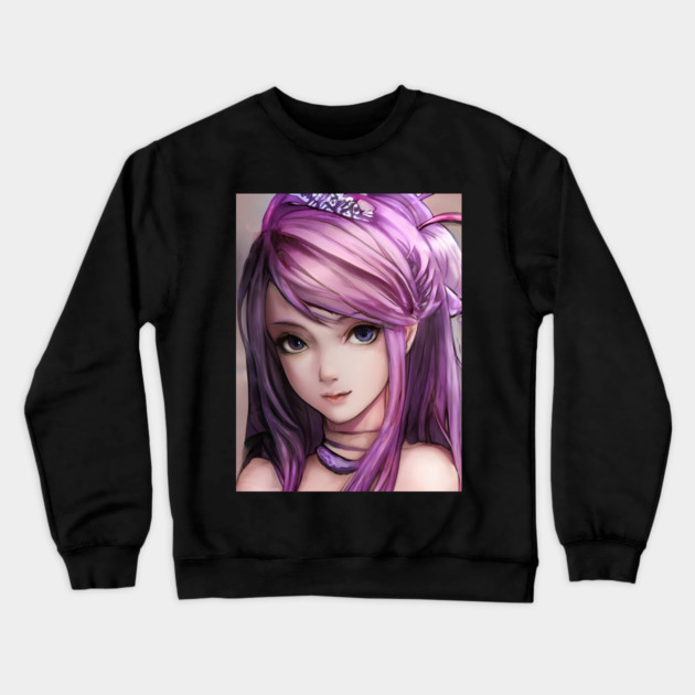 Anime Manga Girl Pink Hair Crewneck Sweatshirt by animegirlnft