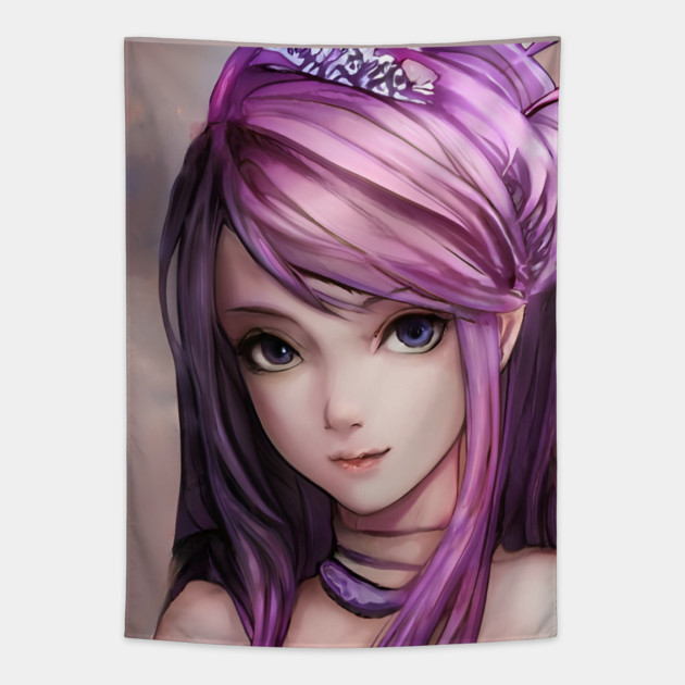 Anime Manga Girl Pink Hair Tapestry by animegirlnft