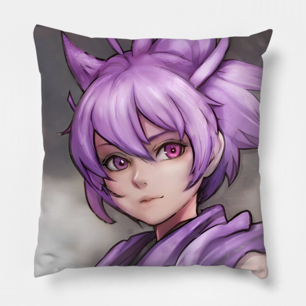 Anime Boy Purple Hair Manga Pink Eye Pillow by animegirlnft