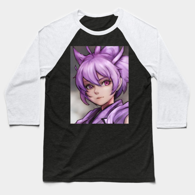 Anime Boy Purple Hair Manga Pink Eye Baseball T-Shirt by animegirlnft