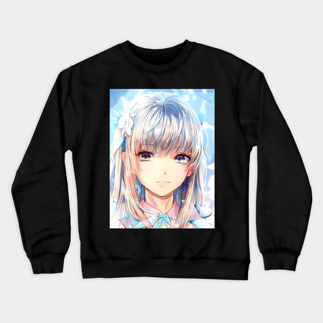 Flower Awesome Anime Girl Manga Crewneck Sweatshirt by animegirlnft
