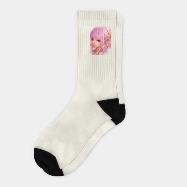 Manga Girl Pink Hair & Red Eyes Socks by animegirlnft