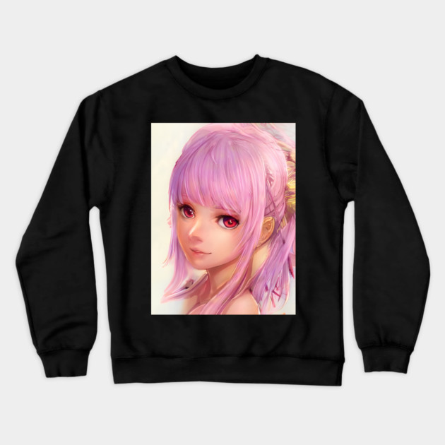 Manga Girl Pink Hair & Red Eyes Crewneck Sweatshirt by animegirlnft