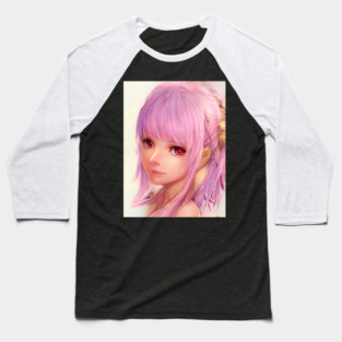 Manga Girl Pink Hair & Red Eyes Baseball T-Shirt