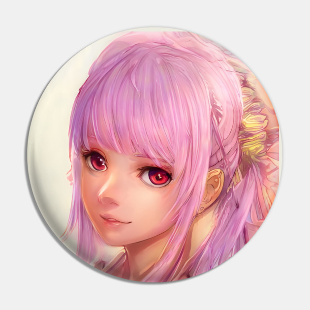 Manga Girl Pink Hair & Red Eyes Pin by animegirlnft