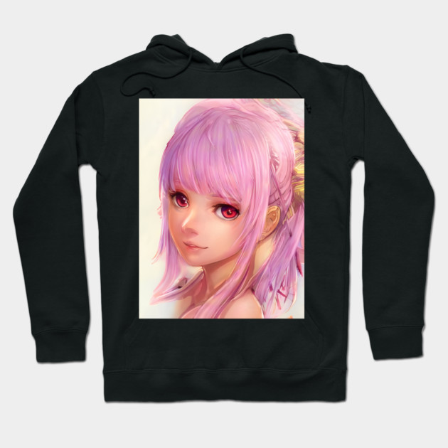 Manga Girl Pink Hair & Red Eyes Hoodie by animegirlnft