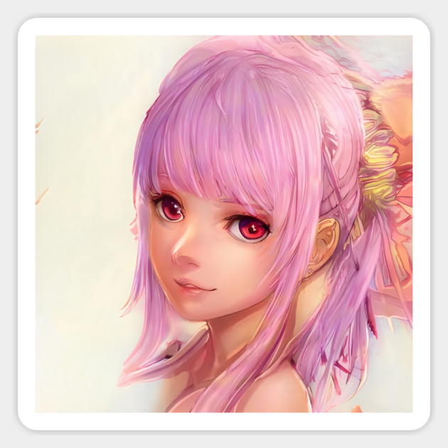 Manga Girl Pink Hair & Red Eyes Sticker by animegirlnft