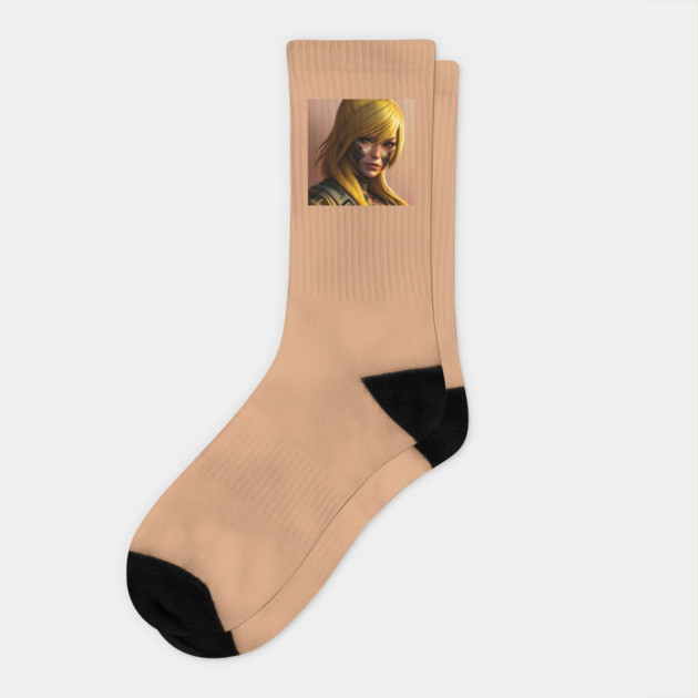 Cyber Scurity Angry Girl Blonde Hair Socks by animegirlnft