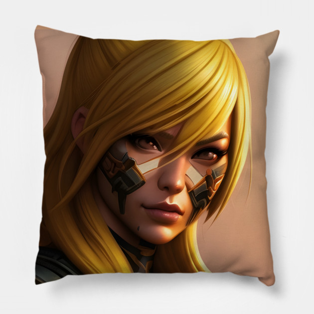 Cyber Scurity Angry Girl Blonde Hair Pillow by animegirlnft