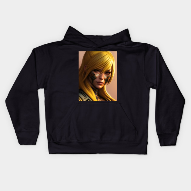 Cyber Scurity Angry Girl Blonde Hair Kids Hoodie by animegirlnft