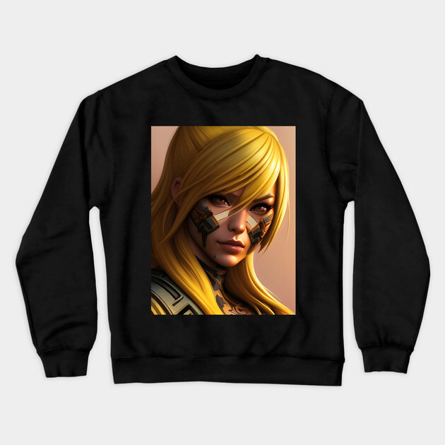 Cyber Scurity Angry Girl Blonde Hair Crewneck Sweatshirt by animegirlnft