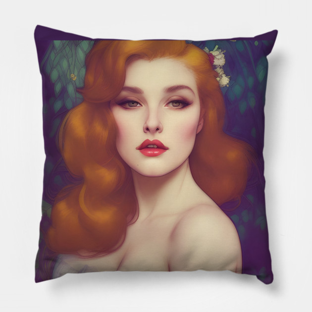 Elegant red hair beautiful lady Pillow by animegirlnft