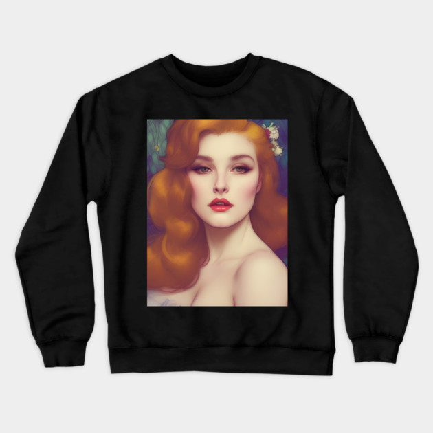 Elegant red hair beautiful lady Crewneck Sweatshirt by animegirlnft