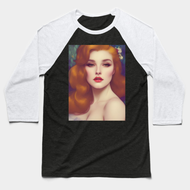 Elegant red hair beautiful lady Baseball T-Shirt by animegirlnft