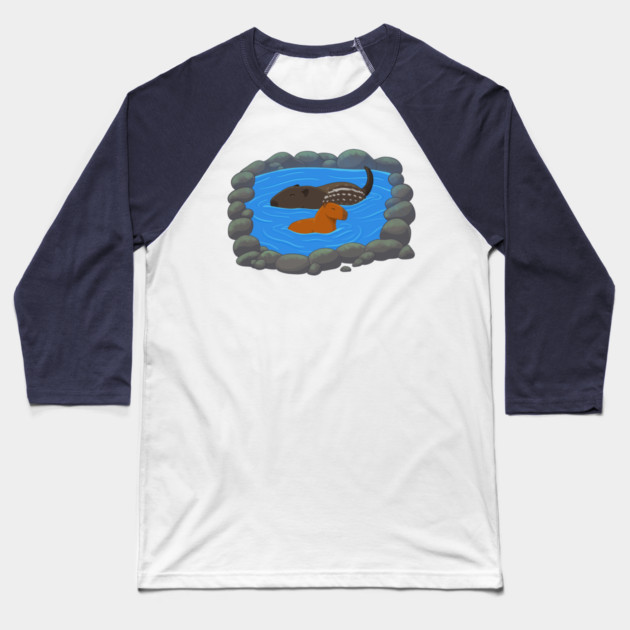Capybara Hot Spring Baseball T-Shirt by DeguArts