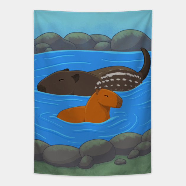 Capybara Hot Spring Tapestry by DeguArts
