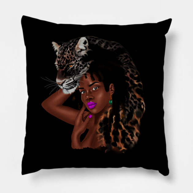 African Woman with Leopard Skin, African Tribal Art Pillow by logiamerch