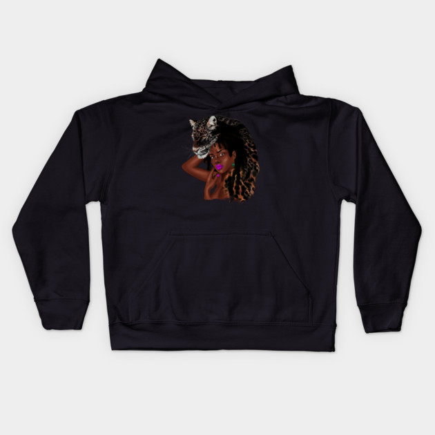 African Woman with Leopard Skin, African Tribal Art Kids Hoodie by logiamerch