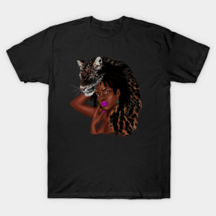 African Woman with Leopard Skin, African Tribal Art T-Shirt
