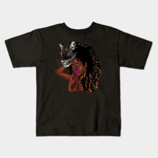 African Woman with Leopard Skin, African Tribal Art Kids T-Shirt