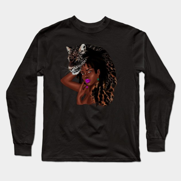 African Woman with Leopard Skin, African Tribal Art Long Sleeve T-Shirt by logiamerch