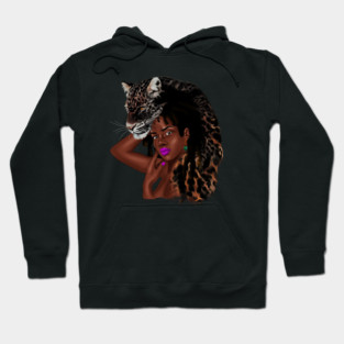 African Woman with Leopard Skin, African Tribal Art Hoodie