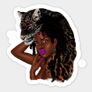 African Woman with Leopard Skin, African Tribal Art Sticker