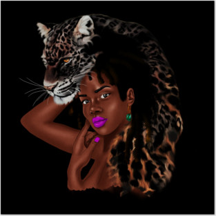 African Woman with Leopard Skin, African Tribal Art Posters and Art